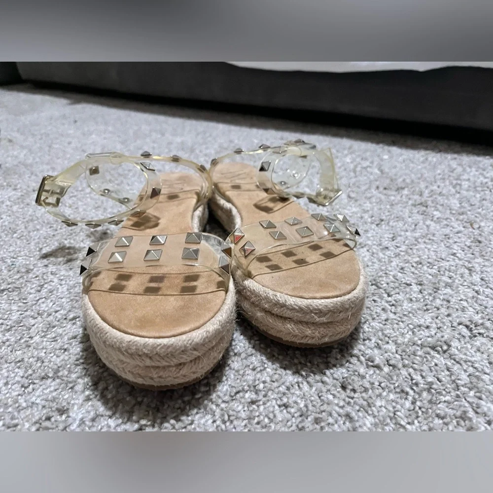 INC International Concepts Women's Valetta Woven Flatform‎ Clear Studs Sandals